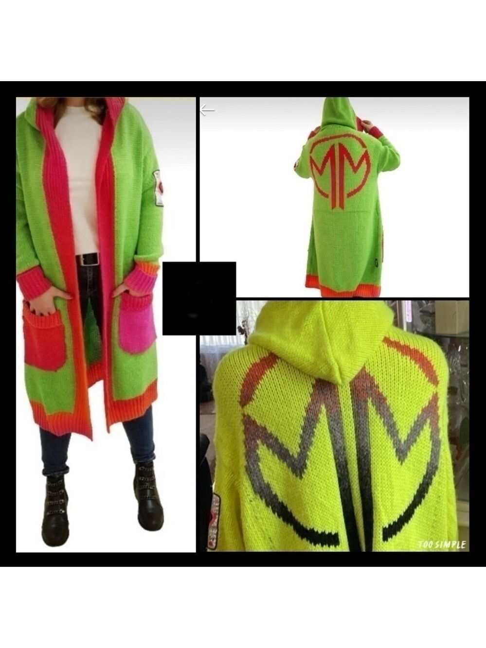 Mellody Riya cardigan sweater hood Minouu one size wool alpaca blend neon green